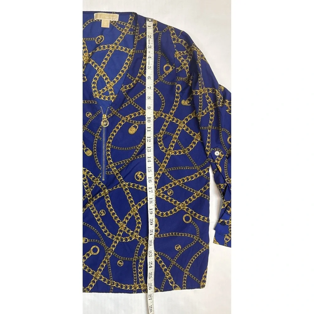 Michael Kors Chain Print Blue Long Sleeve Quarter Zip V-neck Womens Size 12‎